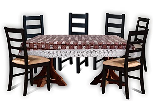 Image of The Furnishing Tree Waterproof PVC Rectangle Shaped 6 Seater Table Cover WxL 60x90 inches Basketweave Pattern Multicolor with White Border lace