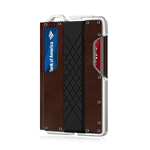 Tactical Minimalist Wallet for Men, Slim RFID-Blocking Metal Card Holder, Front Pocket Men’s Leather Dapper Bifold Wallet with Money Clip Brown