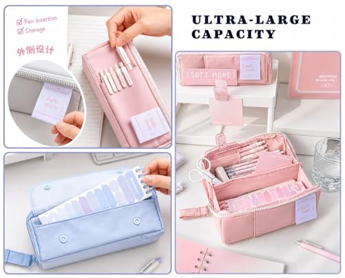 Image of Multi-Functional Soft Pencil Case for Girls - Large Capacity Zipper Pouch with Multiple Compartments - Aesthetic Stationery Organizer for School, College & Office