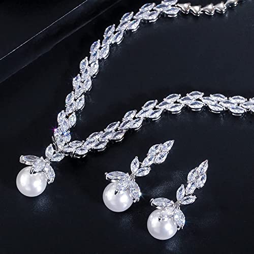 Collier de perles de mariée anti-ternissement et boucles d'oreilles en zircon
