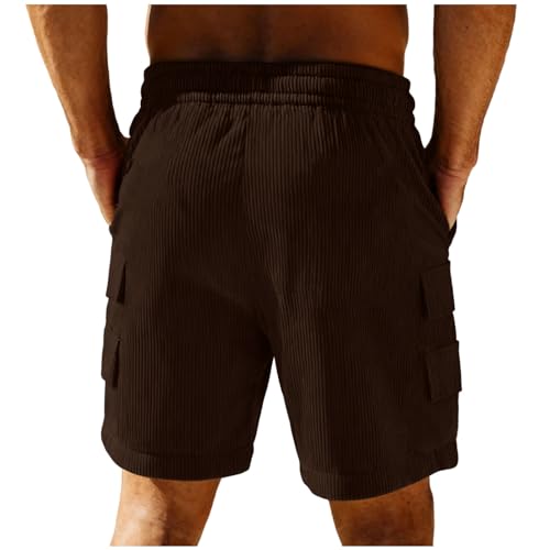 Image of Men's Casual Shorts Corduroy Elastic Waist Drawstring Summer Beach Short