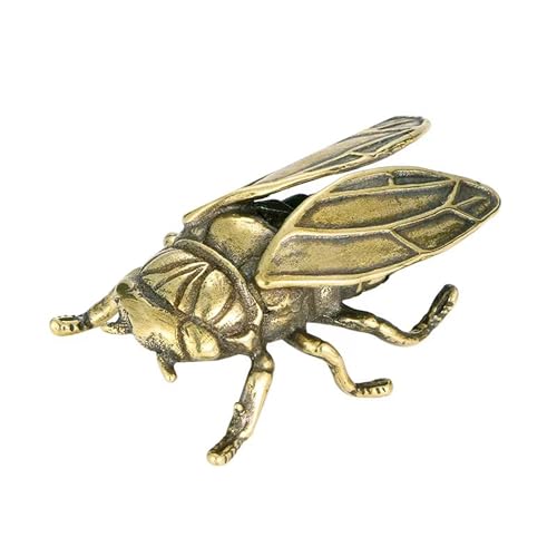 ALHBEJT Brass Statues Small Brass Metal Statue Ornament Animal Figurines Home Office Decor Metal Desktop Ornament Wall Art Gifts (1PCS Golden Cicada)