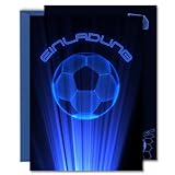 12x EINLADUNGSKARTEN + passende Umschläge für Jungen Kindergeburtstag und Feier coole Karten mit Fußball Motiv Diese sind die perfekte Einladung zur nächsten Fußballer Party, Blau, Schwarz, Silber