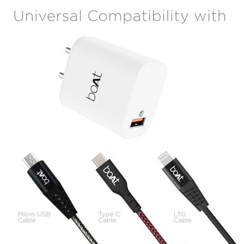 Image of Boat 18W QC 3.0 with Fast Charge, Smart IC Protection, Auto Detection for Samsung, Xiaomi & Android Users with Type C to Type C Cable,White