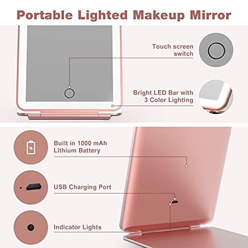 Cosmirror Rechargeable Lighted Makeup Vanity Mirror With 3 Colors Lighting, Light Up Makeup Mirror With 72 Led Lights And Touch Sensor Dimming, Portable Tabletop Cosmetic Beauty Mirror (Rose Gold) #TOP7