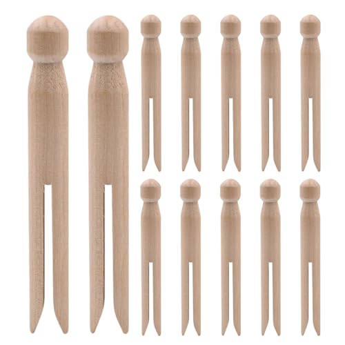 ibasenice 12 Pinzas de Ropa de Madera para muñecas - Pinzas de Ropa de Madera Natural para lavandería, Manualidades, Fotos y Notas - Accesorios Ideales para decoración del hogar, Recuerdos de