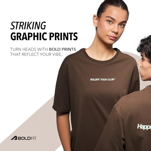 Image of Boldfit Tshirt for Man Unisex Oversized Tshirt for Woman Graphic Tees Supreme Comfort, Effortless Style Oversized T Shirt for Men, Breathable Polycotton T-Shirt for Lounging, Casual Outing, Yoga Wear