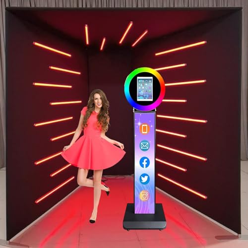 ZLPOWER 7.5FT Photo Booth Enclosure Backdrop Background Tents Customized Logo Degree Video Selfie Rotating Photobooth with 23 PCS LED Light Screen Enclosure Stand Backdrops for Rental Wedding Party