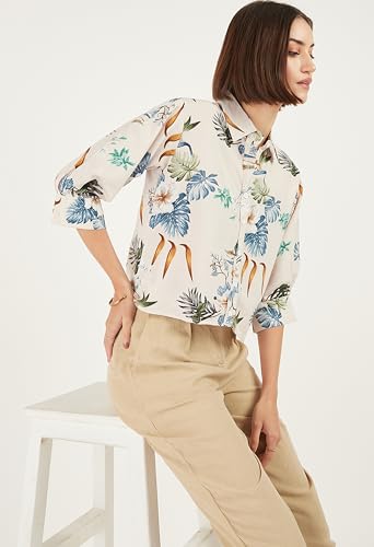 Image of ALL YOURS Women Women's Blue Boxy Floral Printed Casual Shirt (ALLSH5001 TUR XS)
