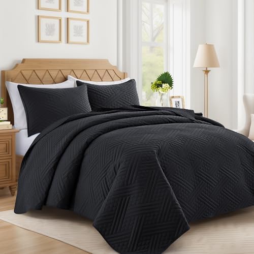 Amazon.com: GRT Black Quilt Set Full Queen Size with Pillow Shams ...