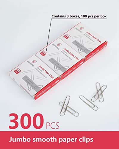 Paperpal Jumbo Paper Clips Smooth, 300 Large Paperclips (3 Boxes Of 100 Each), Paperclips For Office School & Personal Use, Daily Diy, 2" Silver Paper Clips Jumbo Size #TOP2