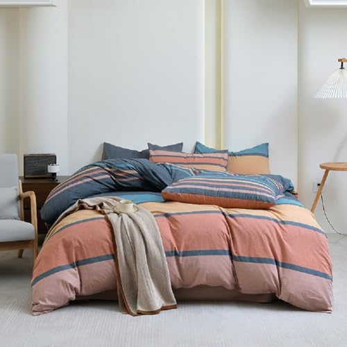 Striped Comforter Set Queen Size Multi-Colored Stripes Pattern Comforter Fluffy Bed Set 3 Pieces Lightweight Bedding Comforter Modern Soft Patchwork Stripe Comforter Set with 2 Pillowcases
