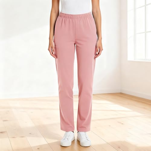 Image of Scrub Pants for Women Drawstring Waist with Straight Leg High Waisted Solid Color Soft Breathable Pants with Pockets