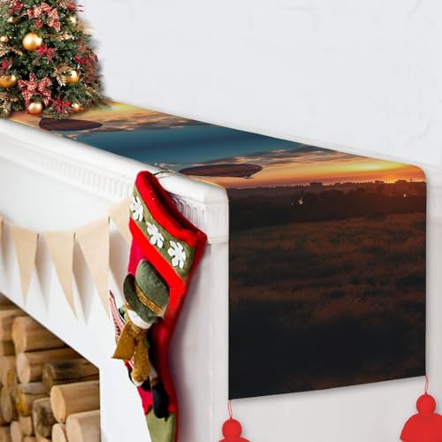 Chemin de table montgolfière en lin pour décoration de Noël et Halloween