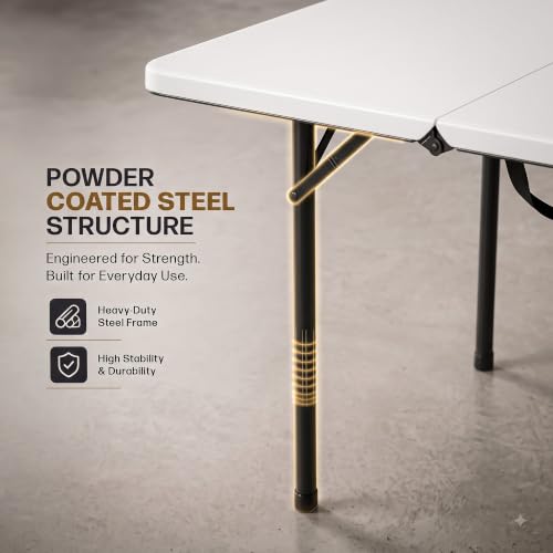 Image of DROGO Azura Foldable Dining Table Set of 4 Chairs for Home | Waterproof PP Tabletop with Metal Frame | Lightweight & Skidproof | Portable Picnic Table for Home, Garden, Camping, Outdoor (White /Black)