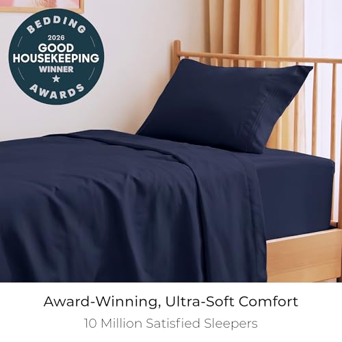 Image of Mellanni Twin XL Sheets Set - 3 PC Iconic Collection Bedding | Hotel Luxury, Extra Soft, Cooling Bed Sheets - Wrinkle, Fade, Stain Resistant (Twin Extra Long, Navy Blue)