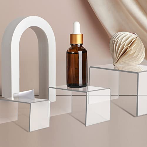 Ouskr 6 Pcs Acrylic Risers For Display, Acrylic Display Riser, Clear Display Stands For Shelf Dessert Cupcake Candy Food Tabletop Collectibles Product Bar Action Figure Jewelry Showcase (3- 4- 5 In) #TOP4