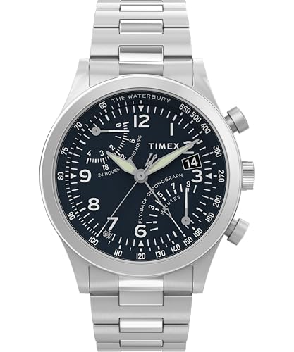Timex Waterbury Reloj para Hombre, Pulsera de Acero Inoxidable, Esfera Azul, Caja de Acero Inoxidable, 43 mm, TW2Y29800