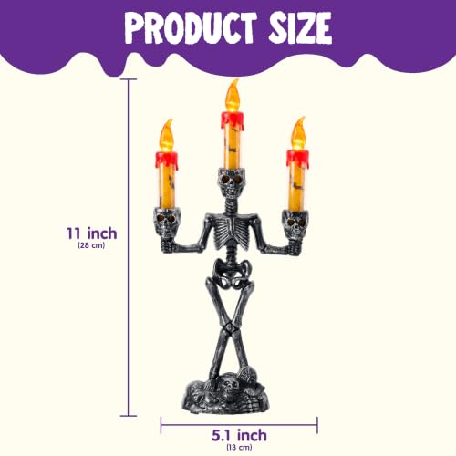 Image of JOYIN 2 Pcs Halloween Skeleton Candelabra Decorations, Light Up Haunted Candelabra Decor with LED Flameless Candles, Skull Candles Holder Flickering Glow Tabletop Decor for Indoor Haunted House