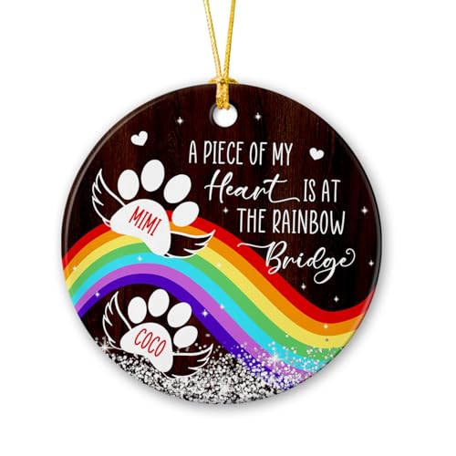 A Piece of My Heart at The Rainbow Bridge - Personalized Dog & Cat Memorial Christmas Ornament 2024, Paw Print for Dog Dad & Mom