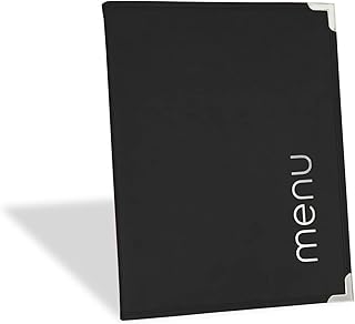 Funda para menú, tamaño A4, para menú, de piel sintética, marrón, azul, negro, gris, verde y rojo, estilo 4 – 2 páginas, color Negro A4