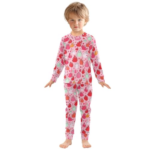 Pajama Sets Long Sleeve Fire Hearts Pattern on Pink Soft Comfy Sleepwear 2 Piece PJS 3-8T2