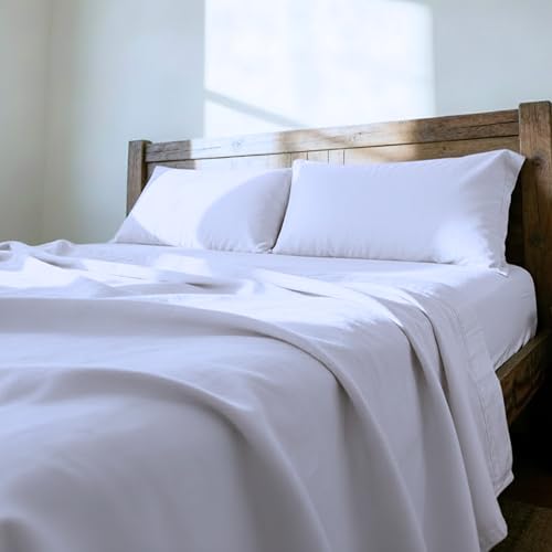 HOME PRIDES 4-Piece Double Sheet Set – 100% Cotton 400 Thread Count Bed Sheets, Soft Sateen, Cooling, Breathable & Hypoallergenic with 38cm Deep Fit, OEKO-TEX Certified Bedding, Snow White