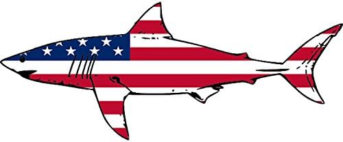 Rogue River Tactical Shark Fish USA Flag Sticker Decal Fishing Bumper Sticker Fish Patriotic United Auto Decal Car Truck Boat RV Real Life Rod Tackle Box
