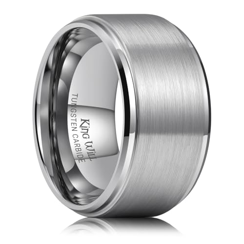 Image of King Will Classic Tungsten Wedding Band for Men, 6 /7 /8 /9 /10mm Widths, Polished Finish Step Edge Matte Rings Comfort Fit
