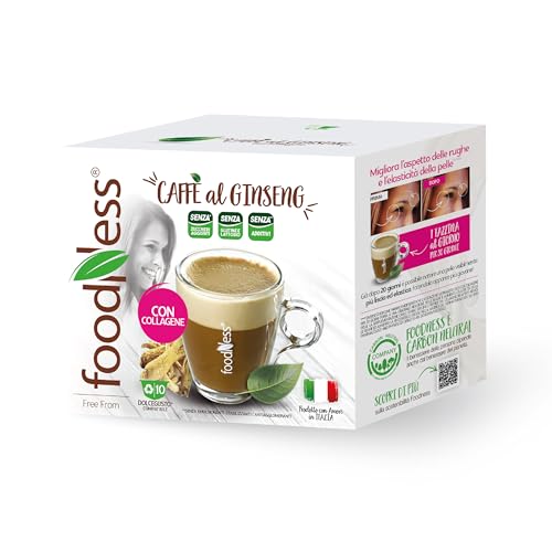 foodNess - 1 Box da 10 Capsule di Ginseng con Collagene, Capsule Compatibili con Sistema Dolce Gusto, Preparato Solubile al Caffè e Ginseng, Senza Glutine, Lattosio, Grassi Idrogenati e Zuccheri