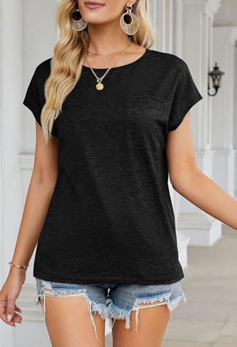 MEROKEETY Women's Casual Cap Sleeve T Shirts Basic Summer Tops Loose Solid Color Blouse - Image 6