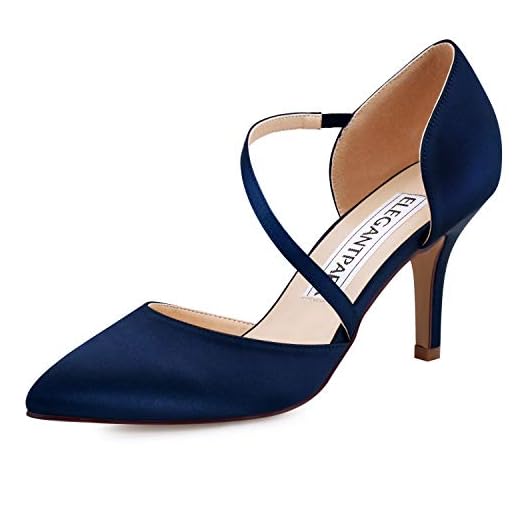 ElegantPark HC1711 Punta Estrecha de Las Mujeres Tacones de Aguja Zapatos de la Corte Correas Boda Fiesta de graduación Zapatos Nupciales Azul Marino EU 38