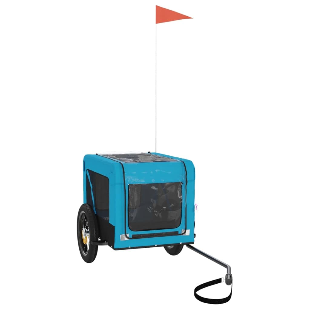 Fahrradanhänger für Hunde Blau Schwarz Oxfordgewebe Eisen, PVC Dach, 54,5 x 120 x 53 cm, 30 kg, faltbar mit Netzfenstern, sichere Transportkabine für Ausflug
