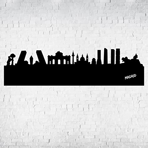 Pizarra negra skyline Madrid. Medidas 90 x 32 cm. Apta para tizas y rotulador de tiza. Etiqueta en madera rígida 3 mm. Ideal para decoración, hogar, dormitorio infantil, oficina, adorno, tiendas.