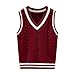 Boys Girls V Neck Sweater Vest Plain Stripe Trim Ribbed Knitted Vest Kids Sleeveless Soft Cotton (Wine, 5-6 Years)