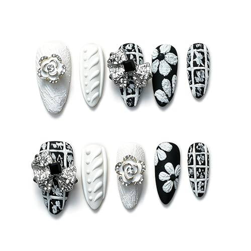 POPSOUL Press On Nails - Matte Black & White Almond
