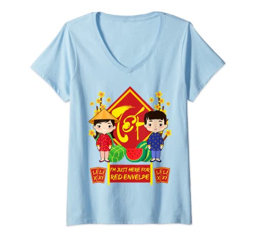 Femme Je suis juste là pour Li Xi | Nouvel an vietnamien Tet 2022 T-Shirt avec Col en V