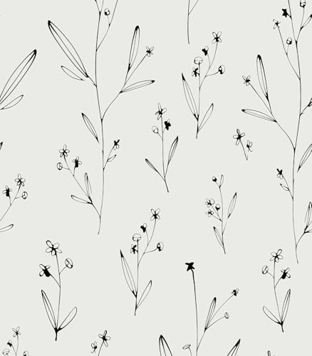 YXTII Peel and Stick Wallpaper White Minimalist Line Floral Wallpaper for Home Bedroom Cabinets Peel and Stick Backsplash Self Adhesive Contact Paper Thicken Roll 17.3” x 118”
