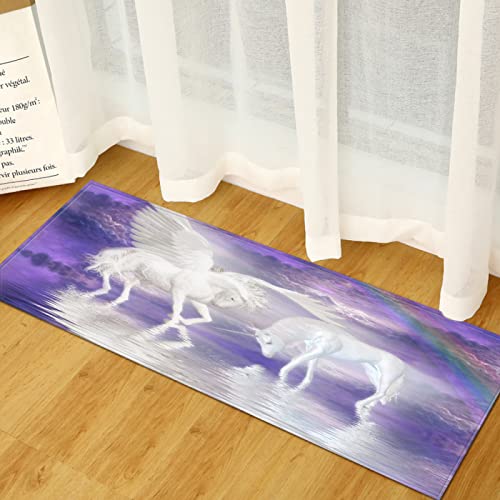 SHOMEY Tapis de Bain Licorne Blanche 50x80 cm Tapis Cuisine Tapis de Sol Tapis de Douche Lavable en Machine Tapis Absorbant pour Douche, Toilette, Cuisine Cover