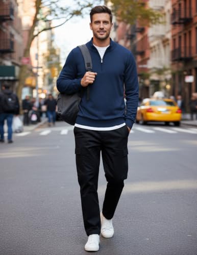 Image of COOFANDY Men's Quarter Zip Up Sweaters Slim Fit Lightweight Mock Pullover