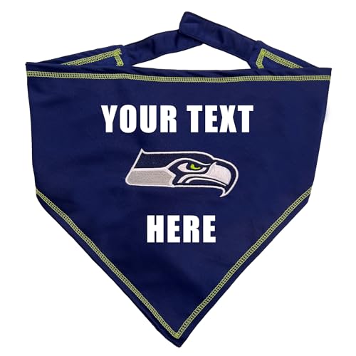 NFL Seattle Seahawks Personalized Tie Bandana for Dogs & Cats, Size Large/X-Large. Custom Dog Bandana Scarf Bib for Pet Cat Dog. The Ultimate Game-Day & Party Customizable Bandana