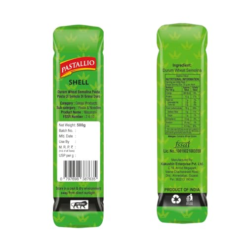 Image of Pastallio Shell & Chifferi Rigati Pasta | 500g x 2packs (1kg) | Made of 100% Durum Wheat Semolina (Suji)