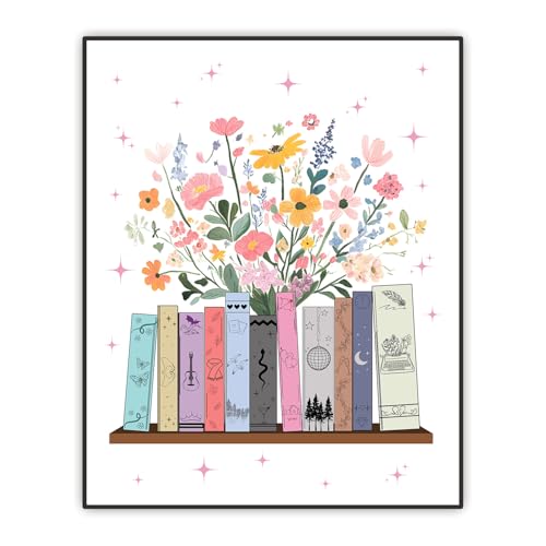 Buffay Music Wall Art Print, Taylor Inspired Bookish Poster, Floral Book Stack Wall Art, Girls Room Decor, Woman Bedroom Wall Decor, Aesthetic Bathroom Decor, Unframed Print (11'X14')