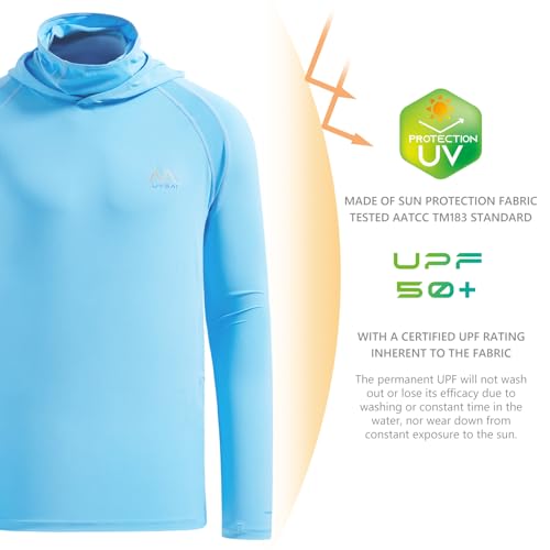 Image of Men's UPF 50+ Hoodie Shirt with Mask Long Sleeve Permanent UV Sun Protection Neck Gaiter Performance T for Outdoor