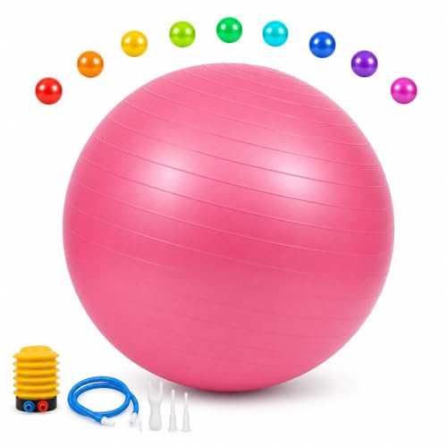 Solid Exercise Ball,High-Weight Capacity (3000 lbs) Anti-Burst Yoga Ball Chair,Swiss Ball for Pregnancy,Birthing, Fitness, Physical Therapy (Pink, S(41-50))