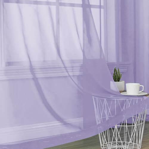 Image of OVZME Lavender Sheer Curtains 54 Inches Long 2 Panels - Soft Light Filtering Window Sheer Panels for Living Room /Bedroom, Top Dual Rod Pocket, 1 Pair, Each 42Wx54L Inches