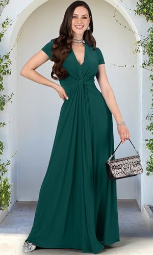 Image of KOH KOH Womens Long Flowy Cap Sleeve Empire Waist Cocktail Maxi Dress Gown
