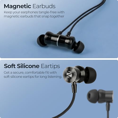 Image of Zebronics Type-C Wired in-Ear Earphones, 10mm Neodymium Drivers, in-line Mic with Volume Control, Magnetic Earbuds, 1.2m Durable Cable, Metallic in-Ear Design, Wide Compatibility (Buds C12, Black)
