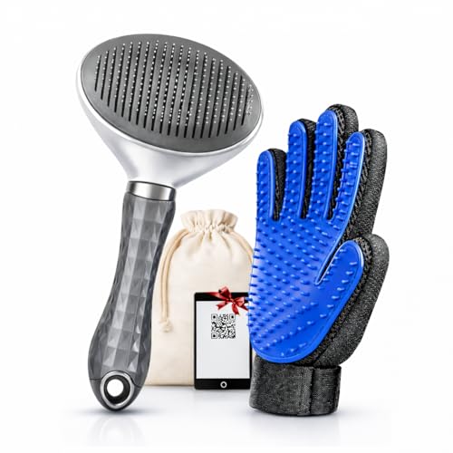 SALVAYRO® Cepillo Quitapelos para Perros y Gatos + Guante Quitapelos Mascotas | Kit Completo para Eliminar Pelo Suelto | Ideal Pelo Corto y Largo | Incluye Bolsa Reutilizable y Guía Digital