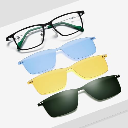 Image of FONEX Pure Titanium Glasses Frame Men Square Magnet Clip On Eyeglasses with Polarized Lens